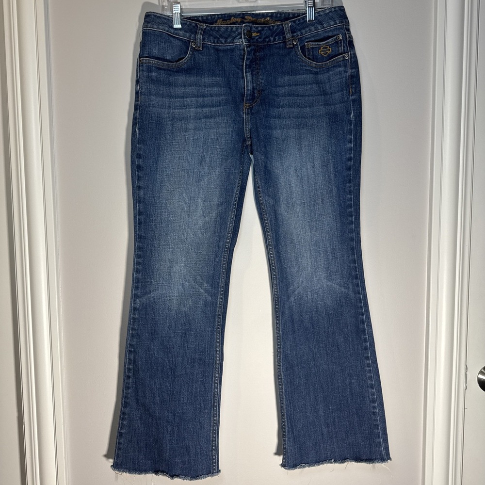 Harley Davidson Jeans Bootcut Flare Blue Denim 1RXT-H-DMC SZ 12‎ EUC LOW RISE